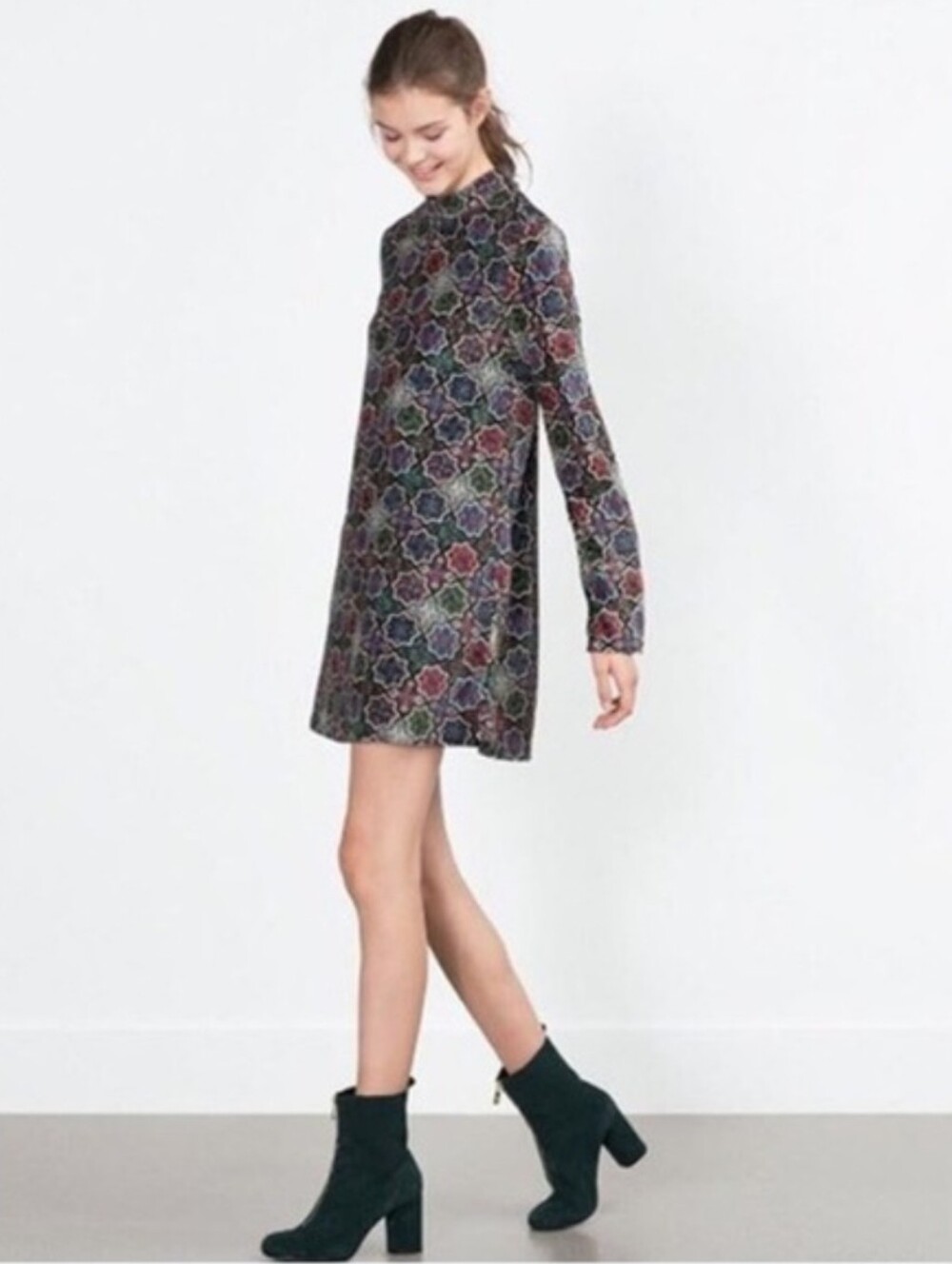ZARA Ornate Velour 1960s Boho Mini Flare Dress Zara S